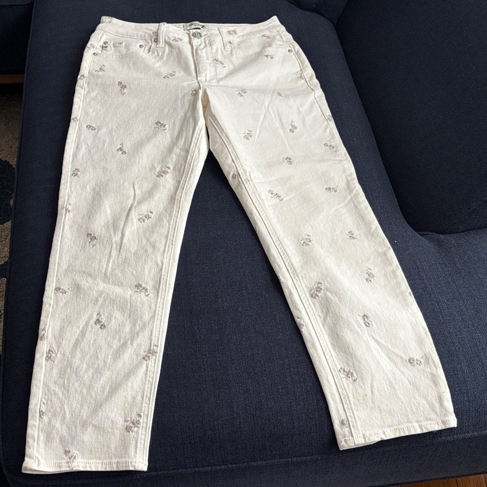 Women's Cream Jeans with Floral Pattern